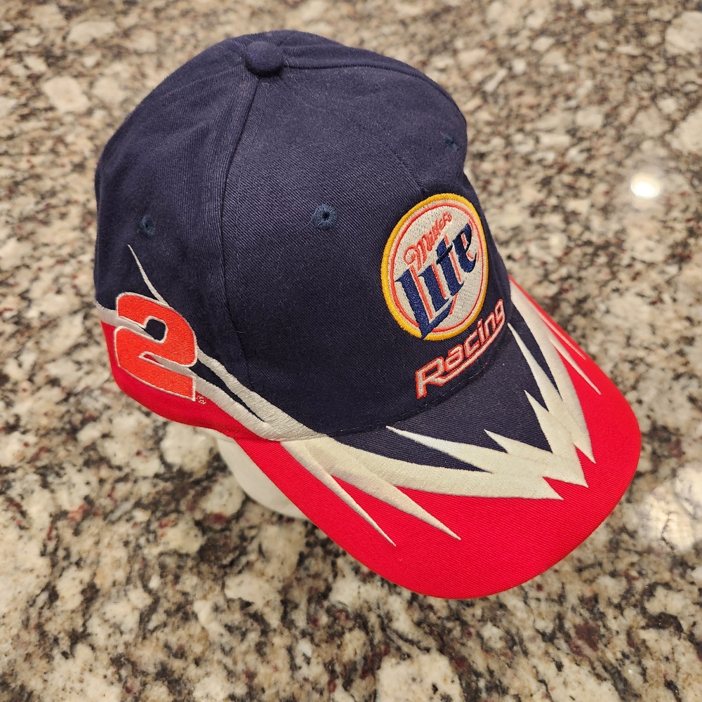 VINTAGE Nascar Hat Cap Snapback Miller Lite Rusty Wallace Racing Race Car Flames
